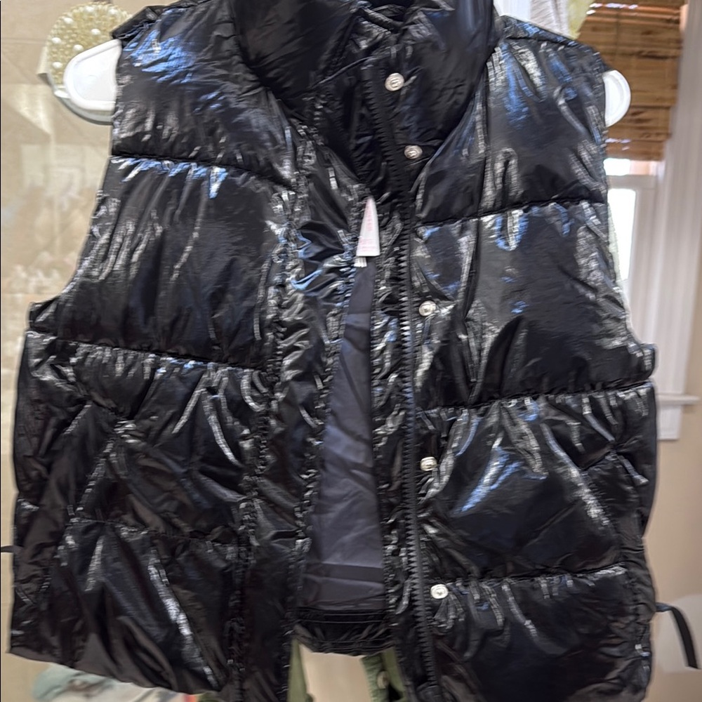 Pink VS Shiny/crinkly Black Puffer Vest NWT